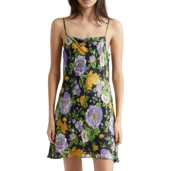 NEW Farm Rio Capri Floral Sleeveless Mini Slipdress Square Neck Black Size Small - Picture 4 of 8